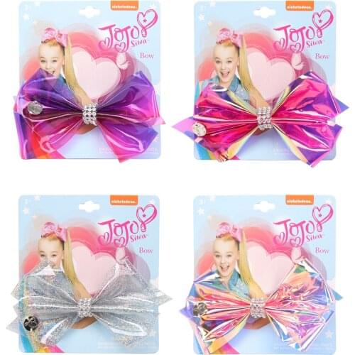 Fashion 5" PVC Hair Bows for Girls Hair Clips with Rhinestone Party Hairgrips Waterproof JO JO Bows Kids Hair Accessories