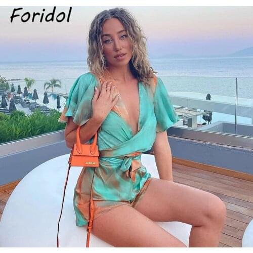 Fashion Tie-dyed Boho Beach Style Playsuits Romper for Women Summer Overalls Holiday Casual Loose Playsuits Romper De Mujer