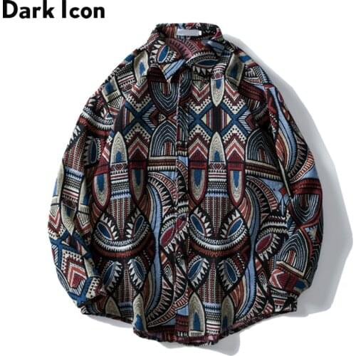 Dark Icon Embroidery Thick Shirt Men Turn-down Mens Shirts Autumn Shirt Jacket Man