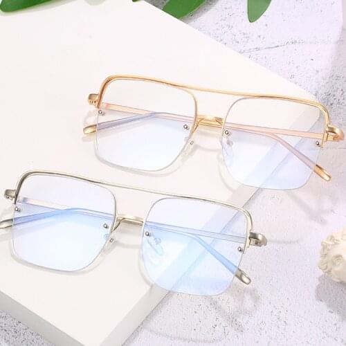 Oversized alloy square clear lens mens glasses eyewear 2020 new brand half frame women eyeglasses gold transparent shades