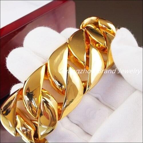 9.05"*31mm Huge Heavy 316L Stainless Steel Gold color Curb Cuban Chain Mens Bracelet Bangle Christmas Gift Good Jewelry