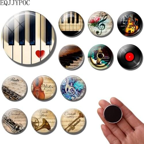 Music Note Fridge Magnet Musical Instrument Piano Guitar Clarinet Flute 30MM refrigerator magnets fridge sticker Home Decor