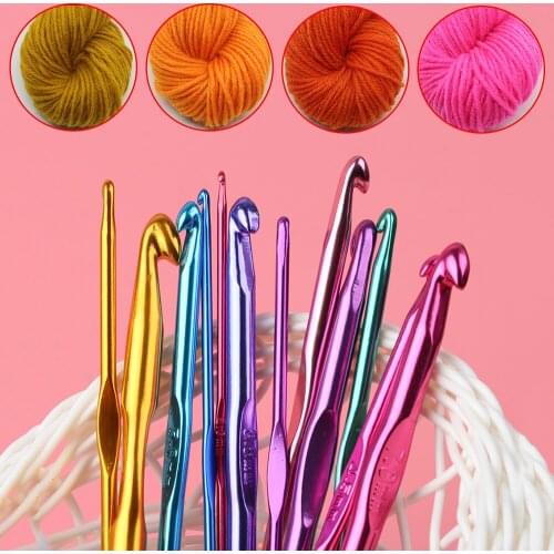 Mylb 12pcs/set New Multicolor Aluminium 2mm-10mm Crafts Sewing Tools Home Accessories Crochet Hooks Yarn Knitting Needles Kit