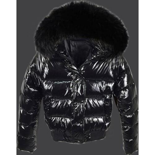 New 2021 Brand Fashion Black Womens Winter jacket Big Fur Waterproof Winter Coat Female Parkas Glossy Jacket Short Outwear
