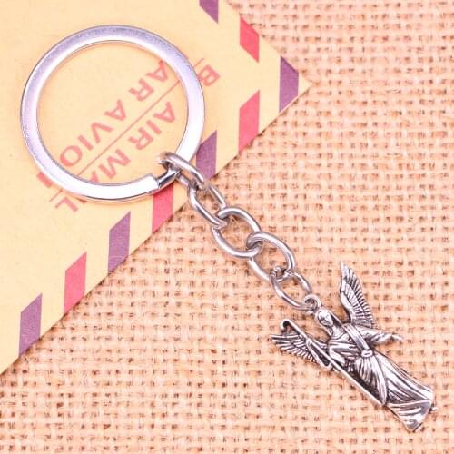 New Fashion Keychain 17x26mm angel defender Pendants DIY Men Jewelry Car Key Chain Ring Holder Souvenir For Gift