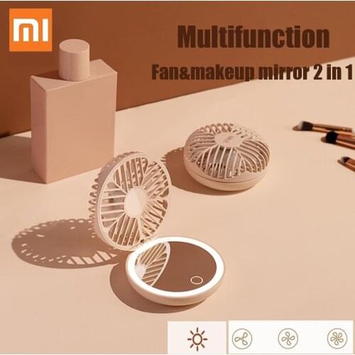 New Xiaomi Sothing LED Makeup Mirror with Fan Handheld Fold Portable Micro USB Chargeableable Makeup Tool Mini Mute Cooler Fan
