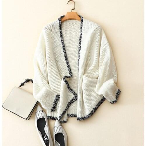 Winter new 100% cashmere thick open cardigan womens warm all-match casual white coat