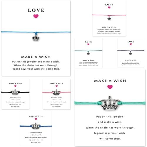 Gift for her Girls Friendship Engagement Wedding Bridesmaid Make a Wish Silver Crown Charm Bracelets for Women