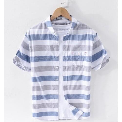2020 Summer short-sleeved cotton shirt men fashion stripes shirts for men casual comfortable shirt mens chemise camisa