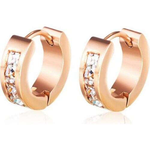 Stainless Steel Rose Gold Wedding Braid Zircon Stone Women Hoop Earrings Small Size Ladies Minimalism Earrings Gift For Him