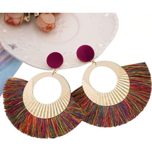 Drop Hairball Earring Handmade Tassel Big Earring Dangle Bohemian Large Long Brinco Printing Ear Oorbellen 2018 Drop Earrings