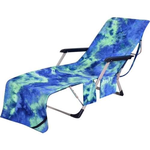 Folding Beach Chair Cover with Side Pockets Outdoor Colorful Sky Color Poolside Sunbathe Lounger Recliner Backrest Strapped Pad