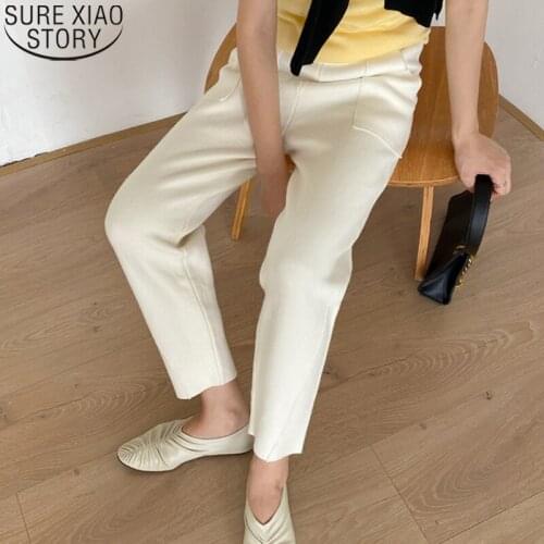 Warm Thicken Wollen Pants Women 2021 Autumn and Winter Casual Pocket Capris Wide Leg Trousers Knitted Chic Harem Pants 11069