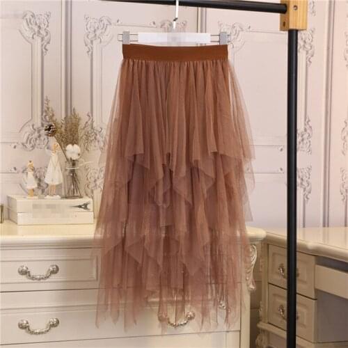 ZG1731 2021 Summer new women fashion irregular spliced high waist net gauze fairy skirt tide cheap wholesale