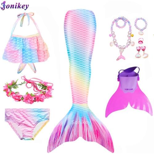 Girls Mermaid Tail With Monofin Mermaid Costume Cosplay Dress Kids Mermaid Bikini Swimsuit Fins Among Costumes Mermaid Tails