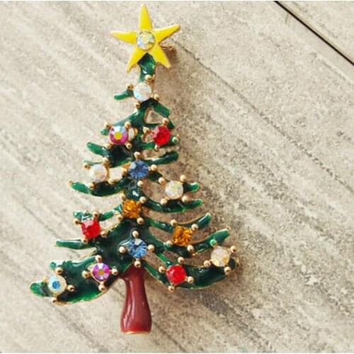 1Pc Christmas Fashion Jewelry Fine Shipping Hot Christmas Tree Crystal Brooches Pins