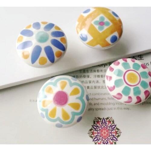 1PC Cute Child Nordic Ceramic Single Round Knobs Wardrobe Kitchen Garden Door Handle Modern Cabinet Handle With Screw