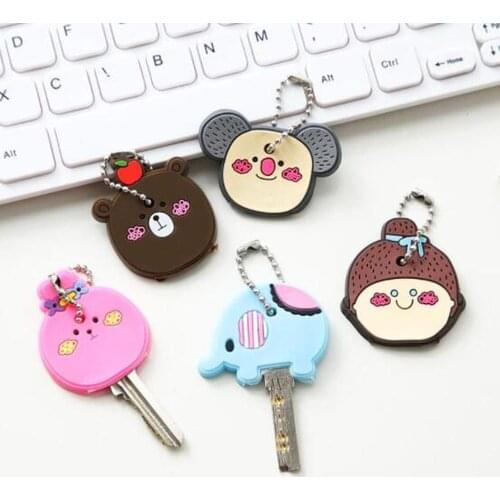 1PC Fashion Silicone Key Chain Cap Cartoon PVC Key Chain Animal Key Cover Cap Keychain Key Ring Bag Pendant Unisex Gift Jewelry