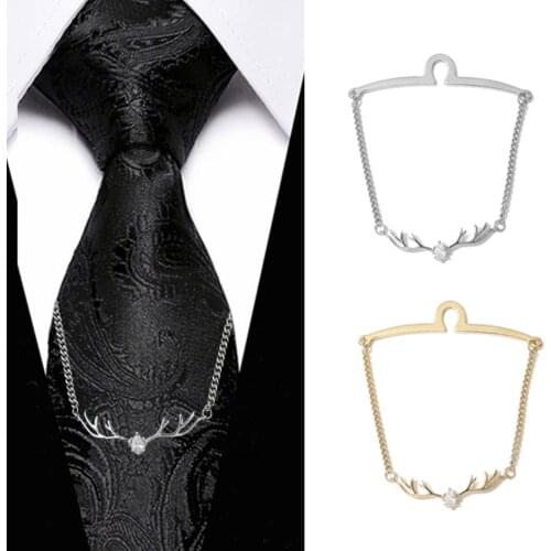 10pcs/lot Exquisit Crystal Deer Antler Tie Chain Deer Horn Tassel Tie Tack with Chain Men Women Jewelry Accessory Christmas Gift
