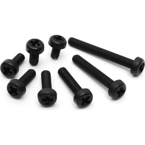 100pcs M3 x5/6/8/10/12/15/20/25mm Black Nylon Round Phillips Pan Head Screws nuts