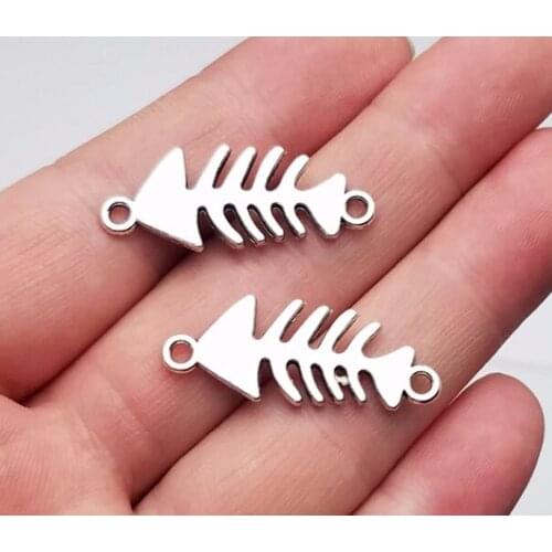 20pcs/lot--31x12mm, fish bone cham,Antique silver plated Fish Bone Connector charms,DIY supplies, Jewelry accessories