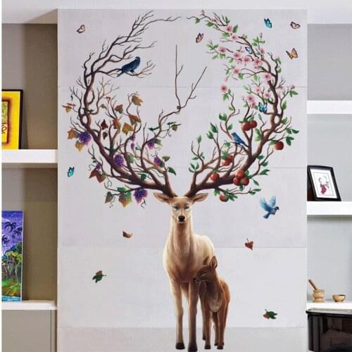 2018 New Sika Deer Modern Living Room Home Decoration Wall Stickers Creative 3D Wallpaper Animal Poster Bedroom Decals Sticker