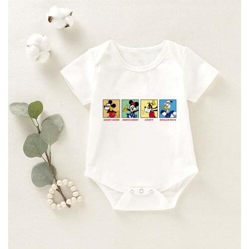 2021 New Baby Clothes Mickey Mouse Disney Cartoon Print Baby Boy Girl Romper Bodysuit New Born Onesie Enfant White Soft Jumpsuit