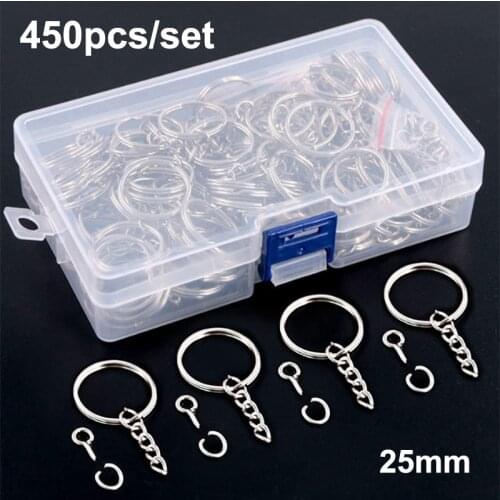 450pcs 25mm Metal Split Keychain Ring Parts Silver Key Holder Ring with Chain Open Jump Ring and Connector for Jewelry Making