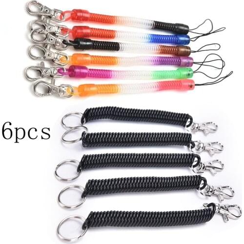6pcs Practical Retractable Plastic Elastic Rope Key Ring Security Gear Tools Outdoor Camping Anti-lost Phone Spring Keychain