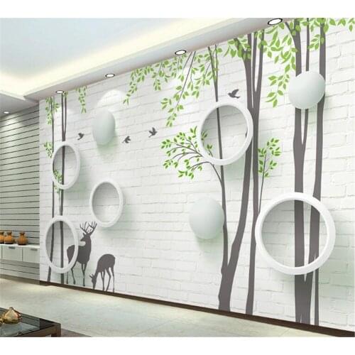 Beibehang Large custom wallpaper 3d modern simple brick wall elk circle abstract tree bird background home decoration