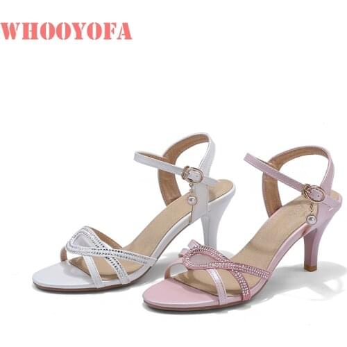 Hot New 2021 Summer Sexy Pink White Women Wedding Sandals Crystal High Heel Lady Bridal Shoes Plus Big Small Size 10 32 43