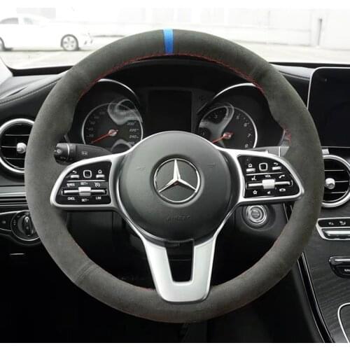 All Black Suede Leather Steering Wheel Hand Sewing Wrap Cover Fit For Mercedes Benz A Class 19-20 GLC GLB 2020 CLS 18-20