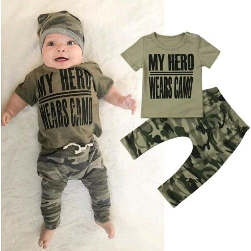 Citgeett Summer Baby Boy Girl Newborn Clothes Summer Letters Tops T-shirt Pants Leggings Outfit 2PCS Camouflage Green Set