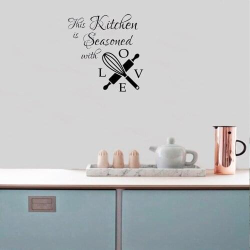THIS KITCHEN IS SEASONED WITH LOVE Wall Stickers Kitchen Wall Decal Quotes Wall Decal For Kitchen Restaurant Vinyl DW9410