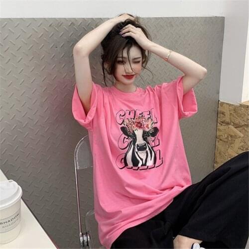Funny Cartoon Cow Summer Womens T Shirts Harajuku Tshirt Streetwear Ladies Loose Girls Japan Tops Casual Tshirt