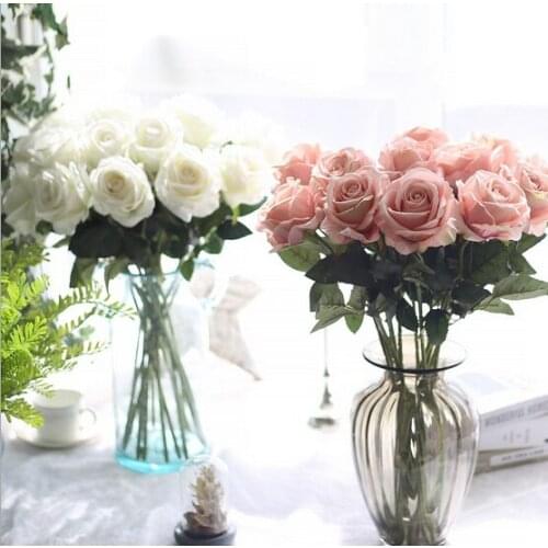 Artificial flower single white rose simulation flower living room decoration dry flower bouquet interior decoration silk flower