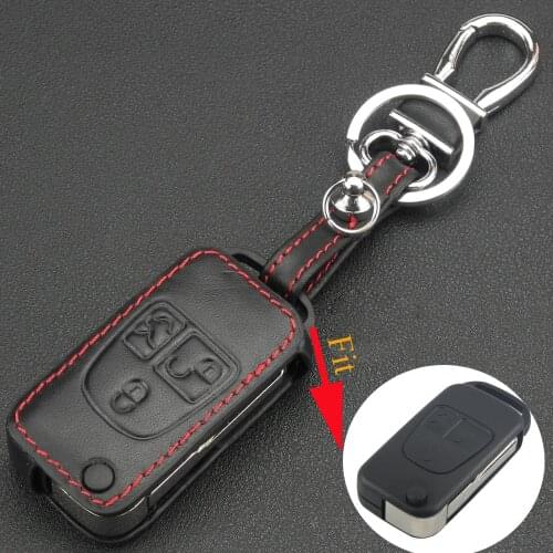 Kutery 3 Buttons Leather Remote Car Key Case Cover For Mercedes Benz Ml C Cl S Sl Sel Car Key Chain