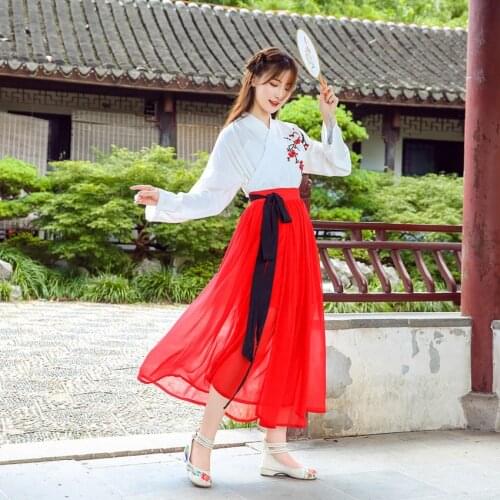 Asian Japanese Fashion Kimono Yukata Clothing Women Dress Traditional Retro Chinese Hanfu Tang Suit Tops+skirt Performance Dance