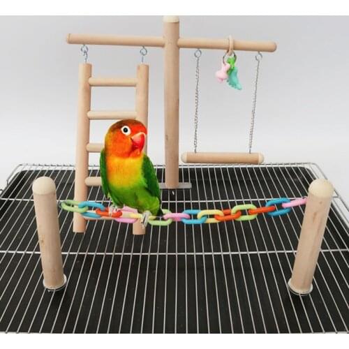 Bird Cage Stand Play Gym Wood Perch Playground Toy Parrot Climbing Ladder Chewing Chain Swing Toys Lovebird Bird Supplies C42