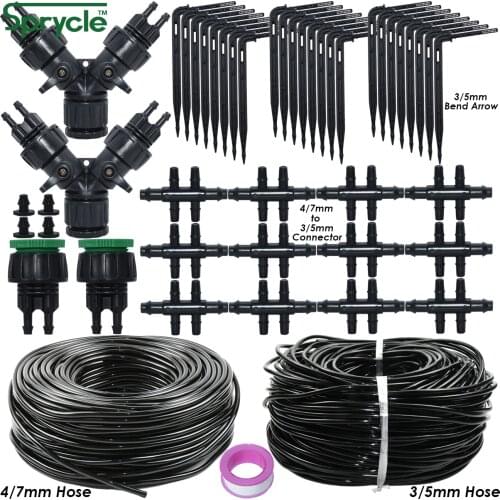 SPRYCLE Garden Watering Irrigation Kit 4/7 to 3/5mm Hose Elbow Emitter Automatic Irrigator Drip System for Home Bonsai Plants