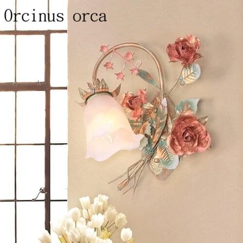 Korean garden flower wall lamp balcony bedroom rose iron wall lamp free shipping