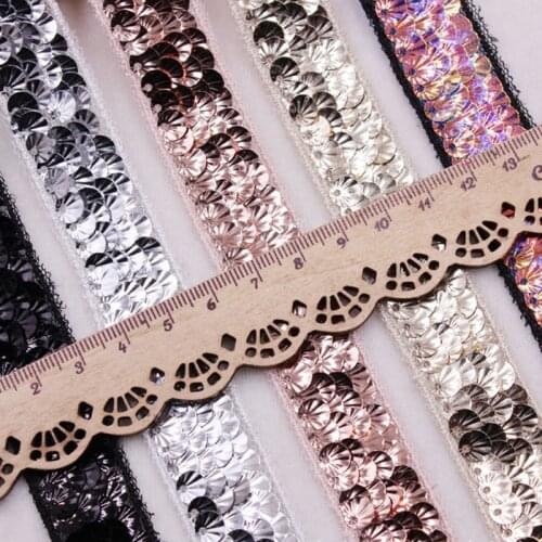 1Yards Paste Sequin Lace Trim Ribbons Lace Ribbon Embroidery Lace Clothing Accessories Materials Applique Sequin Lace Fabric