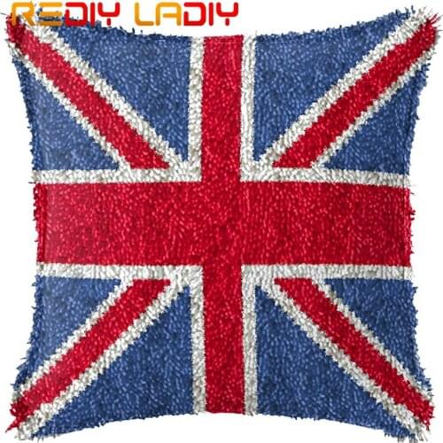Latch Hook Cushion England Flag Pre-Printed Canvas Cushion Cover Acrylic Yarn Crochet Pillow Case Kits Hobby & Crafts Home Decor