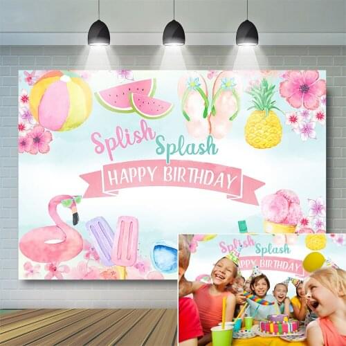 Summer Birthday Backdrop Kids Party Beach Theme Splish Splash Photography Background Decoration Boy Girl Props Photocall Studio
