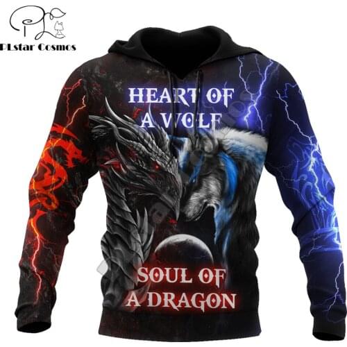 Heart of a Wolf, Soul of a Dragon 3D Printed Fashion Mens Autumn Hoodies Sweatshirt Unisex Streetwear Casual Zip Jacket Pullover