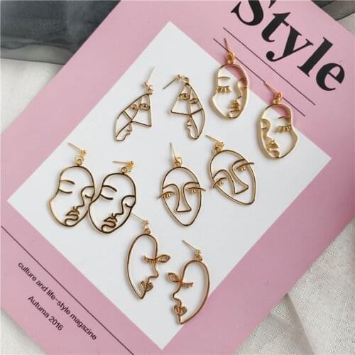 Fashion Golden Dangle Earrings For Women Alloy Abstract Human Face Symmetry Drop Earrings Jewelry Bijoux