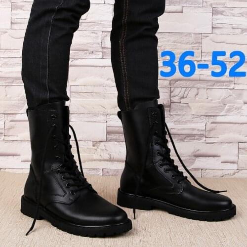 Men Boots Fashion Winter Shoes Genuine Leather Warm Snow Shoes Male Fur Plush High Top Snow Boots Military Boots Big Size 36-52