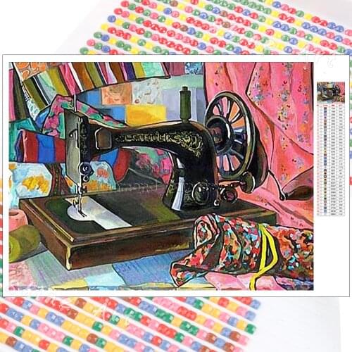 Diamond Painting Kit Sewing Machine Cartoon Landscape 5D DIY Mosaic Embroidery Full Square Round Christmas Gift Home Decoration