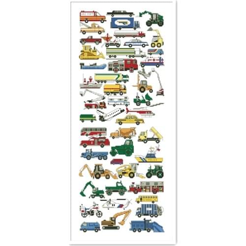 Vehicles cross stitch kit car crane 18ct 14ct 11ct white fabric cotton thread embroidery DIY handmade needlework