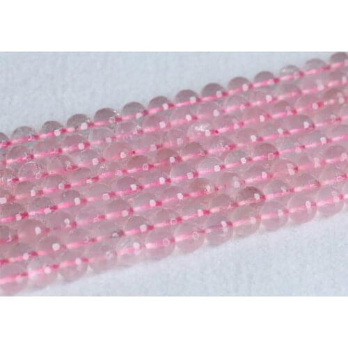 Natural Genuine Rose Quartz Clear Pink Crystal Faceted Round Loose Stone Beads 8mm 10mm 12mm 15" 05099